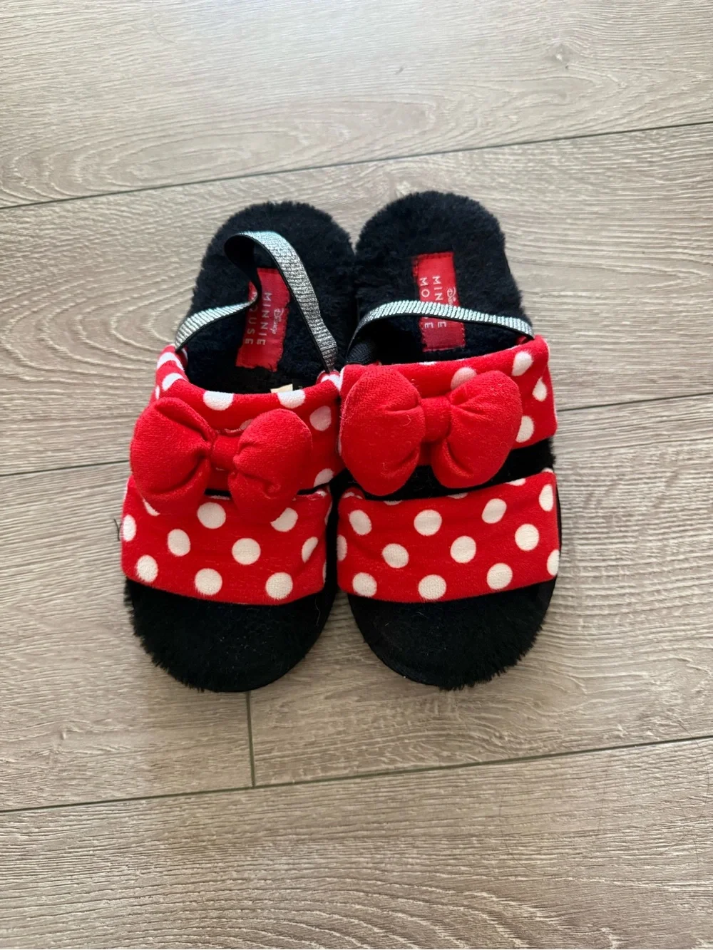 Minnie Mouse Bow Slide Sandals and bracelets